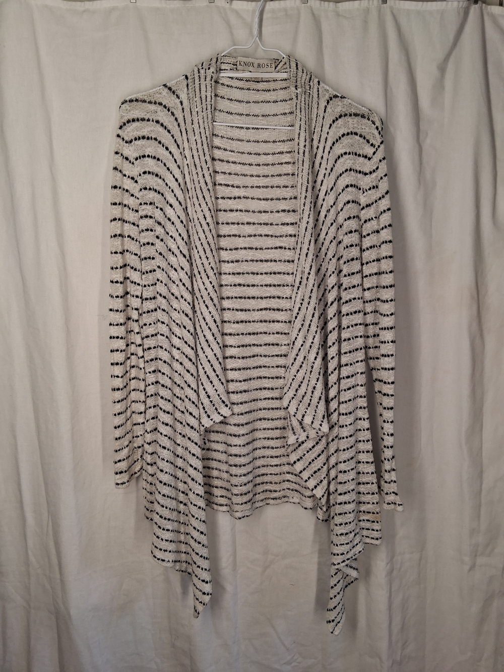 Knox Rose Cream and Black Striped Open-Front Women's Cardigan Sweater